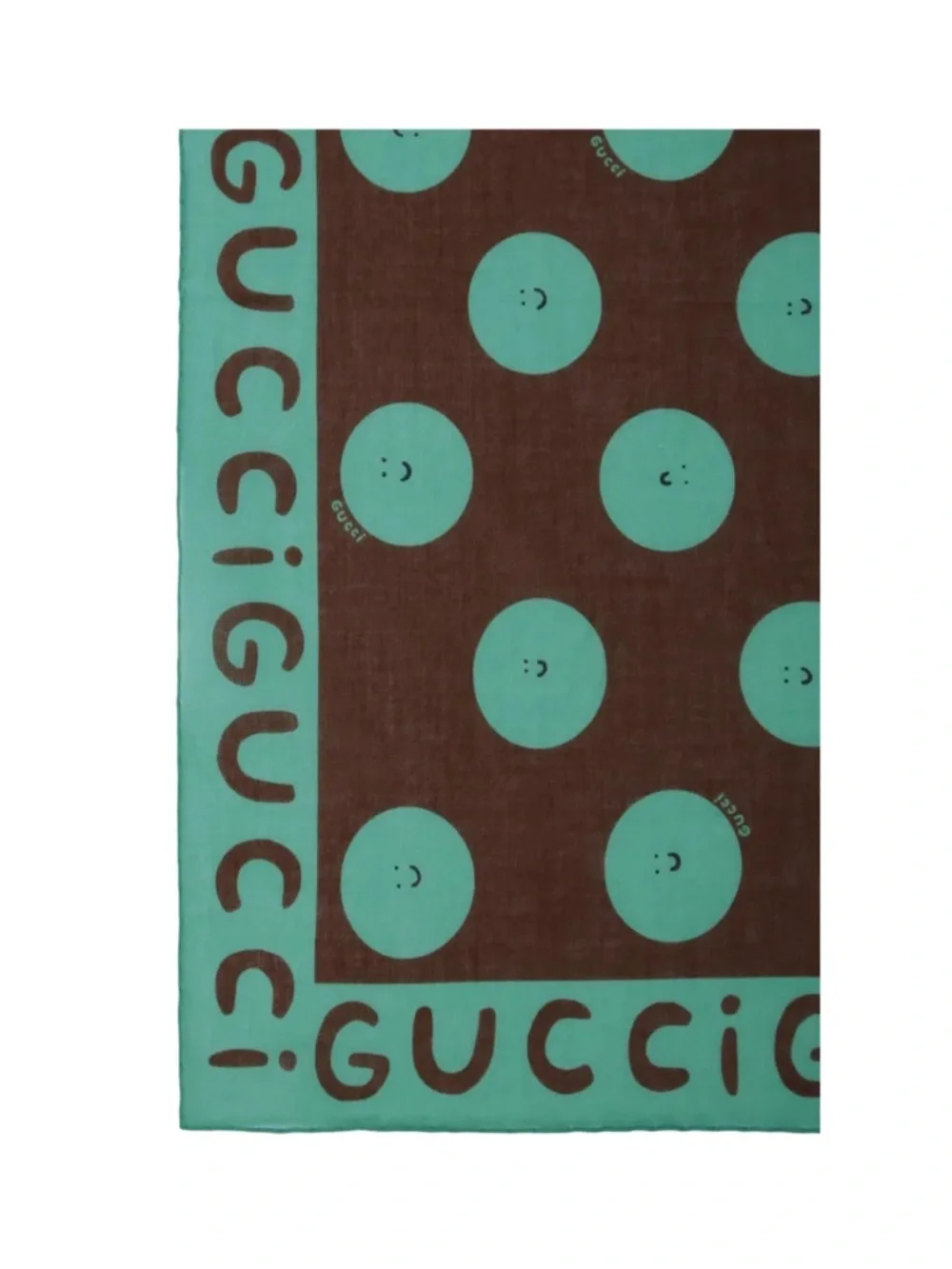 NWT GUCCI Cotton Scarf /Bandana Green & Brown Smiley Face Print Logo Square